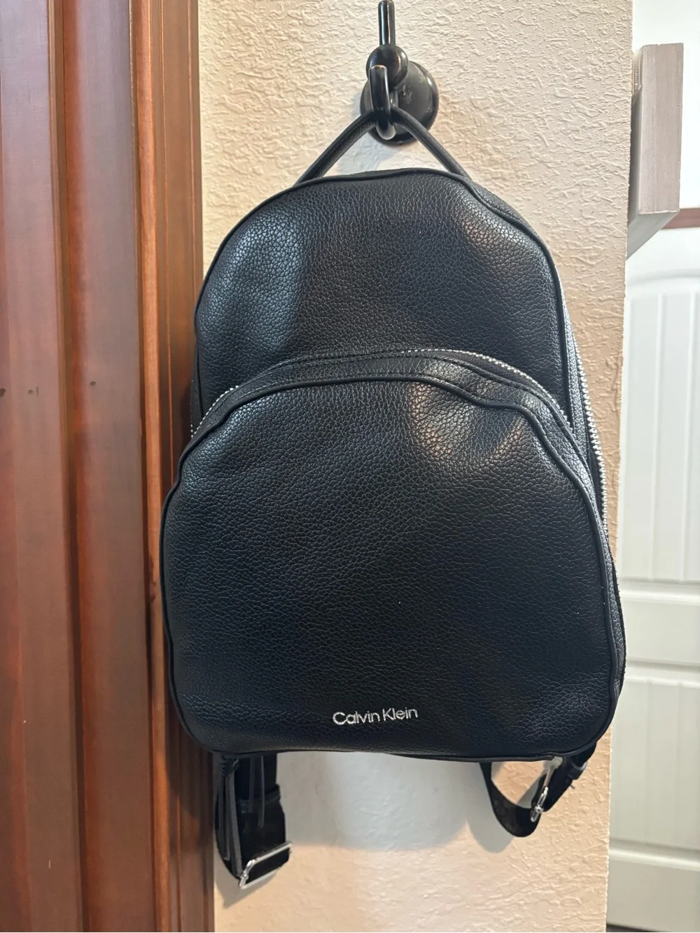 Calvin Klein Black Faux Leather Backpack